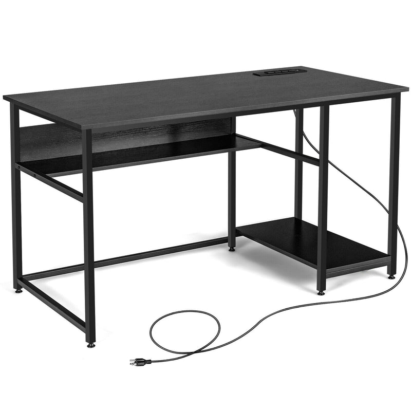 55 Inch Computer Desk with Power Outlets and USB Ports for Home and Office-Black - Relaxacare