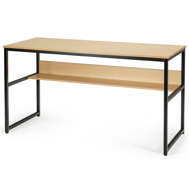 55-Inch Computer Desk Writing Table Workstation Home Office with Bookshelf-Natural - Relaxacare