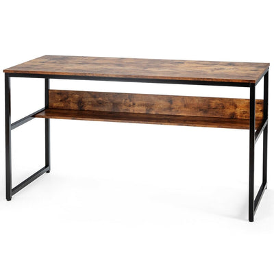55-Inch Computer Desk Writing Table Workstation Home Office with Bookshelf-Rustic Brown - Relaxacare