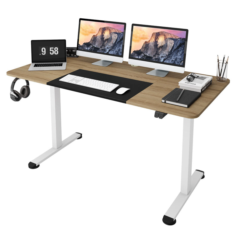 55 Inch Electric Height Adjustable Office Desk with Hook-Natural - Relaxacare