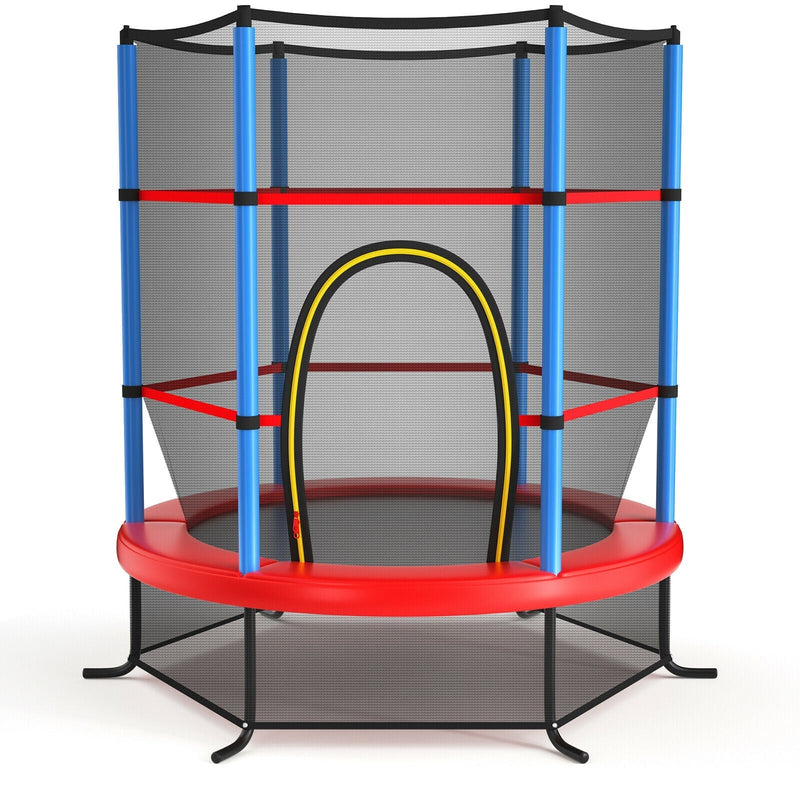 55 Inch Kids Recreational Trampoline Bouncing Jumping Mat with Enclosure Net-Navy - Relaxacare