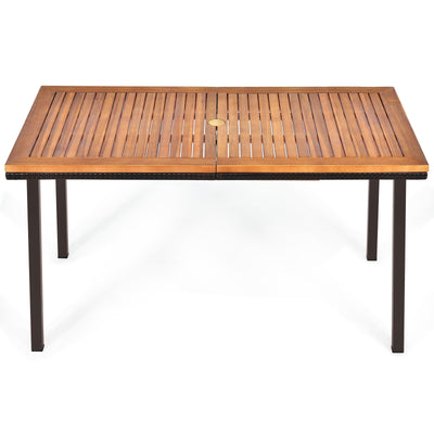 55 Inch Patio Acacia Dining Table with Umbrella Hole - Relaxacare