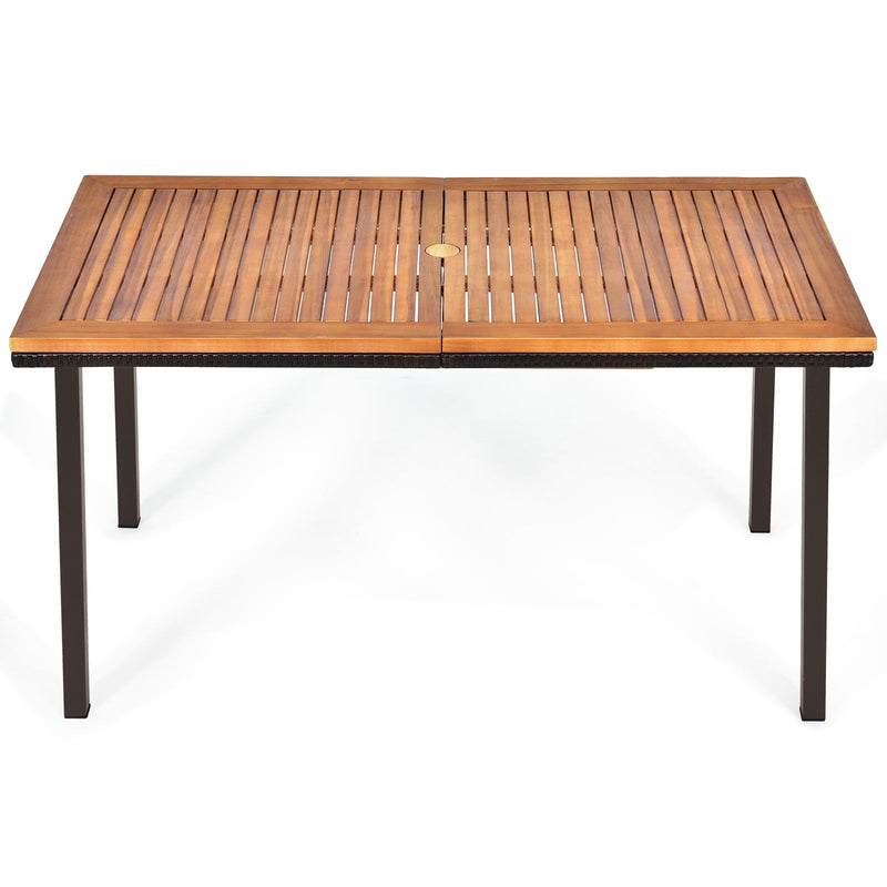 55 Inch Patio Acacia Dining Table with Umbrella Hole - Relaxacare
