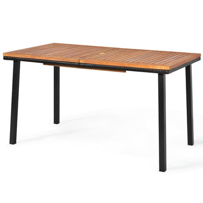 55 Inch Patio Rattan Dining Table with Umbrella Hole - Relaxacare