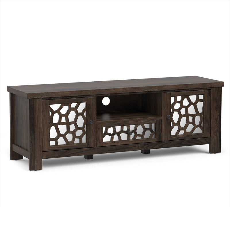 55 Inch Retro TV Stand Media Entertainment Center with Mirror Doors and Drawer-Dark Brown - Relaxacare