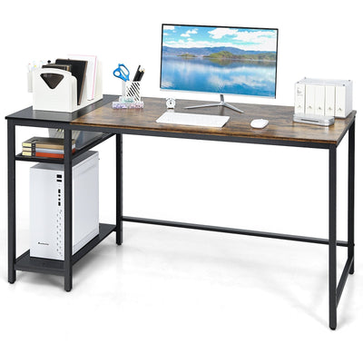 55 Inch Reversible Computer Desk with Adjustable Storage Shelves-Rustic Brown - Relaxacare