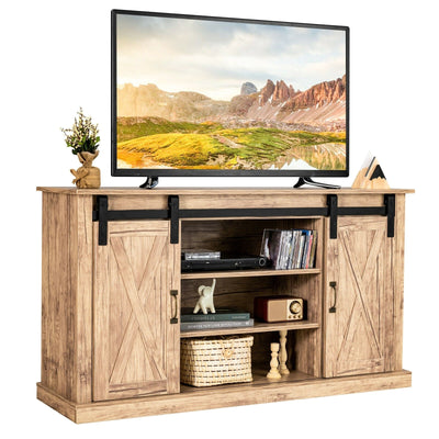 55 Inch Sliding Barn Door TV Stand Entertainment Media Console with Adjustable Shelf-Natural - Relaxacare