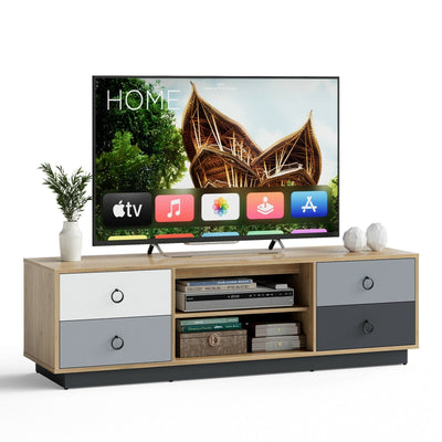 55 Inch TV Stand Entertainment Media Center with Storage Cabinets and Adjustable Shelves - Relaxacare