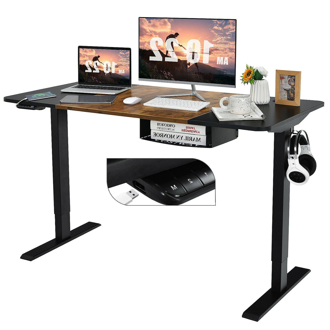 55 Inch x 28 Inch Electric Standing Desk with USB Port Black Black