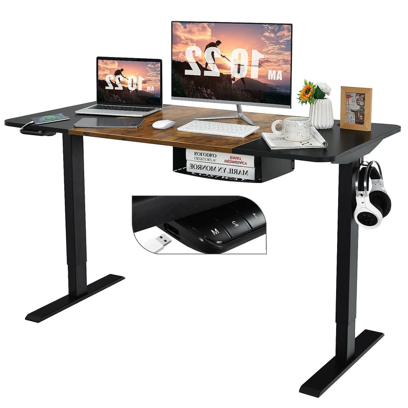 55 Inch x 28 Inch Electric Standing Desk with USB Port Black-Black - Relaxacare