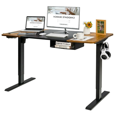 55 Inch x 28 Inch Electric Standing Desk with USB Port Black-Brown - Relaxacare