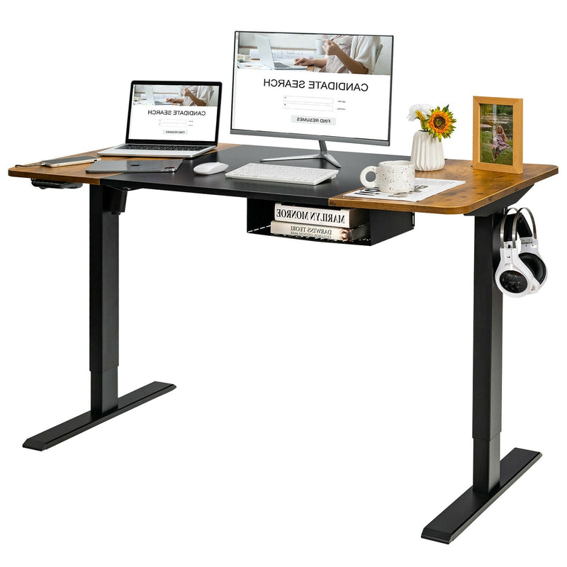 55 Inch x 28 Inch Electric Standing Desk with USB Port Black-Brown - Relaxacare