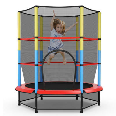 55 Inches Kids Trampoline Recreational Bounce Jumper with Safety Enclosure Net - Relaxacare