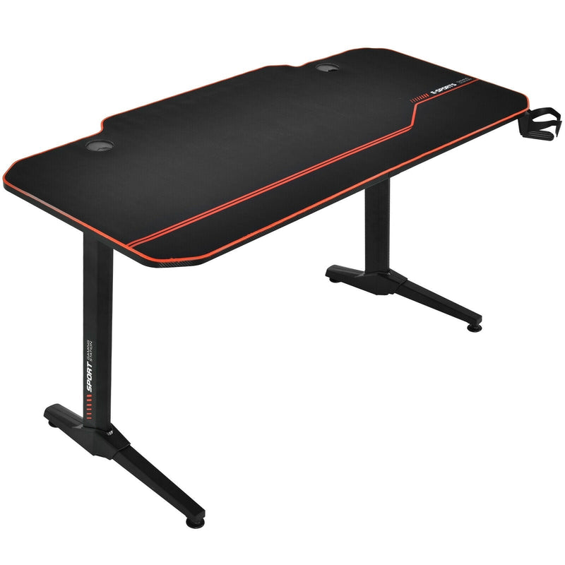 55 Inches T-Shaped Gaming Desk with Full Desk Mouse Pad and Gaming Handle Rack - Relaxacare