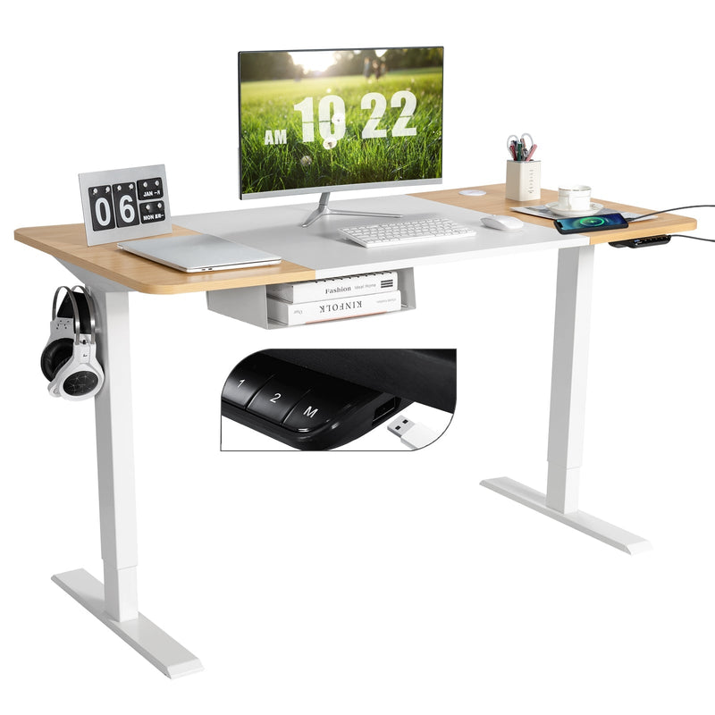 55 x 28 Inch Electric Adjustable Sit to Stand Desk with USB Port-Natural - Relaxacare