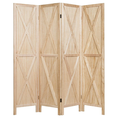 5.6 Ft 4 Panels Folding Wooden Room Divider-Natural - Relaxacare