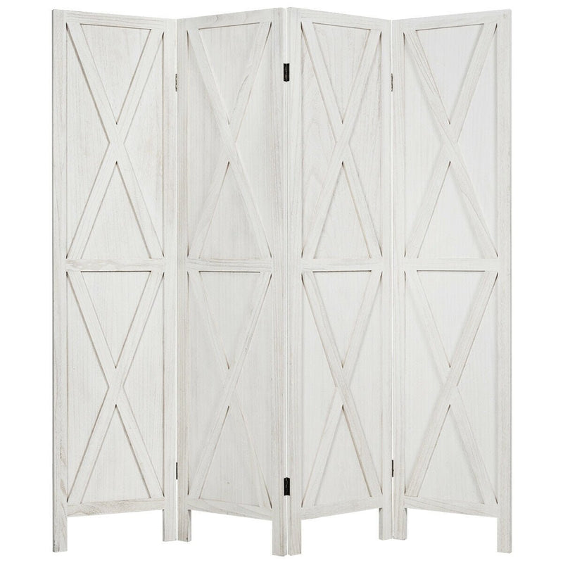 5.6 Ft 4 Panels Folding Wooden Room Divider-White - Relaxacare