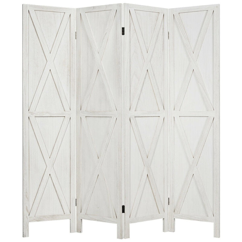 5.6 Ft 4 Panels Folding Wooden Room Divider-White - Relaxacare