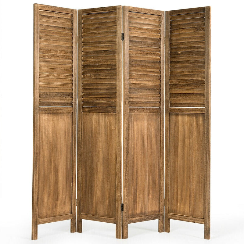 5.6 Ft Tall 4 Panel Folding Privacy Room Divider-Wood - Relaxacare