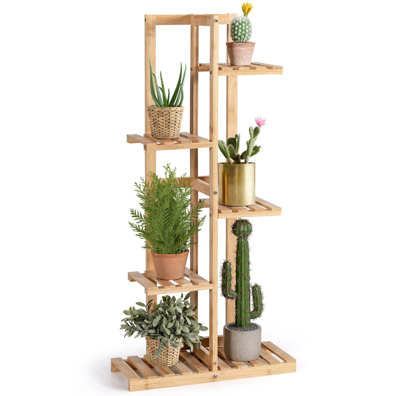 5/6 Tier Bamboo Plant Stand with Varnish for Balcony Garden - Relaxacare