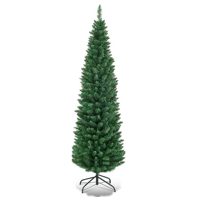 5/6/7/8/9 Feet PVC Artificial Slim Pencil National Christmas Tree with Metal Stand - Relaxacare