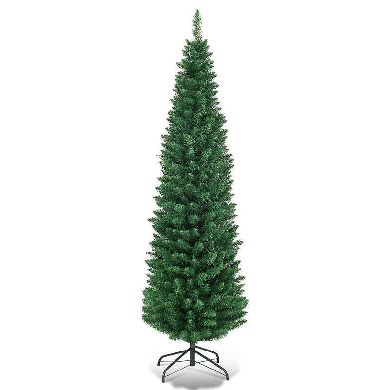 5/6/7/8/9 Feet PVC Artificial Slim Pencil National Christmas Tree with Metal Stand - Relaxacare