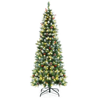 5/7 Feet Pre-lit Pencil Christmas Tree with Pine Cones and Red Berries - Relaxacare