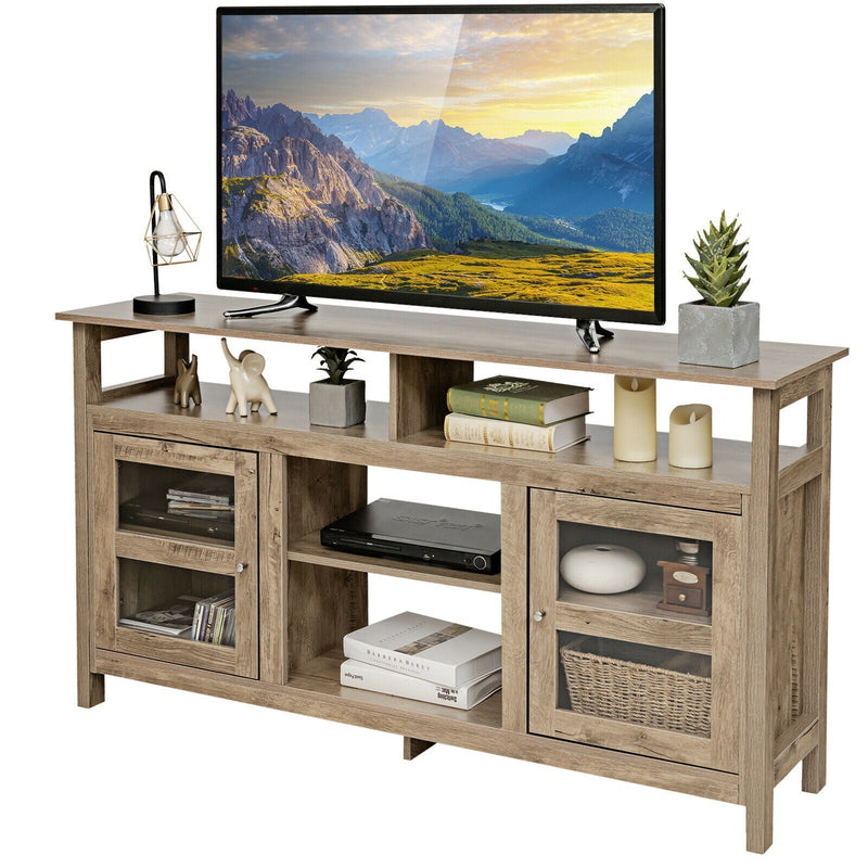 58 Inch TV Stand Entertainment Console Center with 2 Cabinets-Natural - Relaxacare