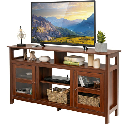58 Inch TV Stand Entertainment Console Center with 2 Cabinets-Walnut - Relaxacare