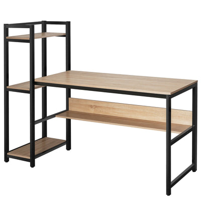 59-Inch Computer Desk Home Office Workstation 4-Tier Storage Shelves-Natural - Relaxacare