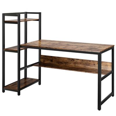 59-Inch Computer Desk Home Office Workstation 4-Tier Storage Shelves-Rustic Browm - Relaxacare
