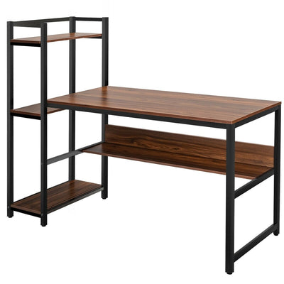 59-Inch Computer Desk Home Office Workstation 4-Tier Storage Shelves-Walnut - Relaxacare