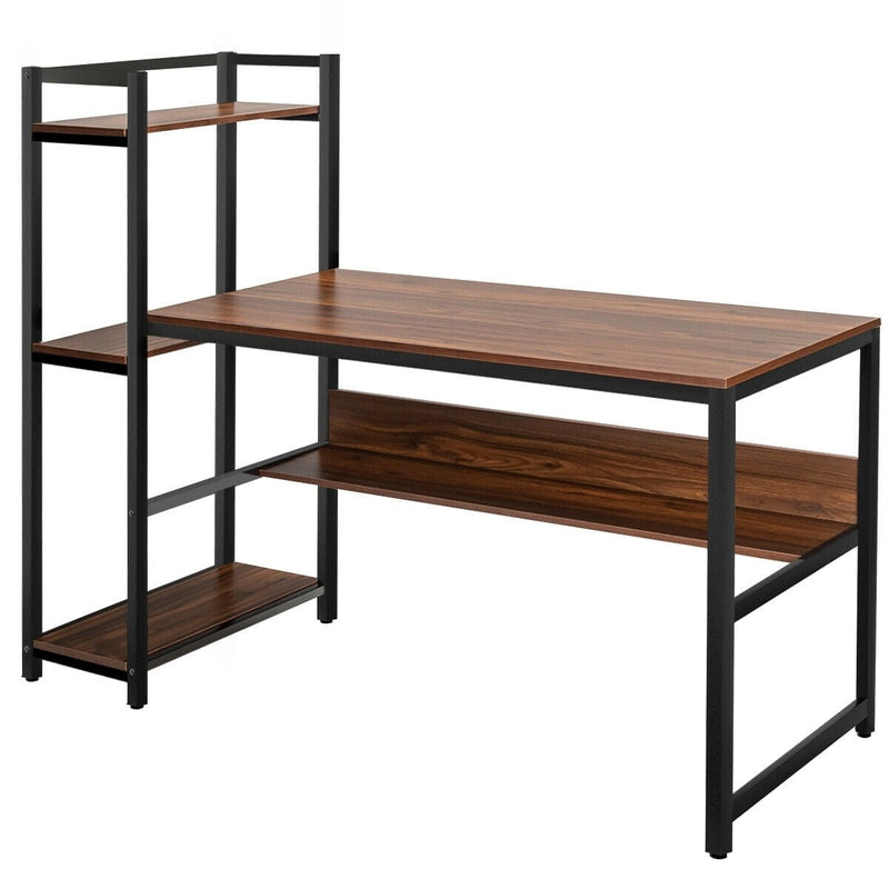 59-Inch Computer Desk Home Office Workstation 4-Tier Storage Shelves-Walnut - Relaxacare