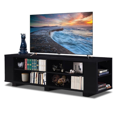 59 Inch Console Storage Entertainment Media Wood TV Stand-Black - Relaxacare