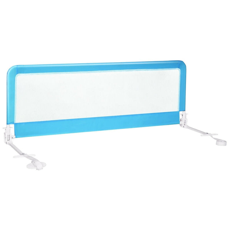 59 Inch Extra Long Folding Breathable Baby Children Toddlers Bed Rail Guard with Safety Strap-Blue - Relaxacare