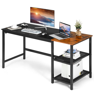 59 Inch Home Office Computer Desk with Removable Storage Shelves-Black - Relaxacare