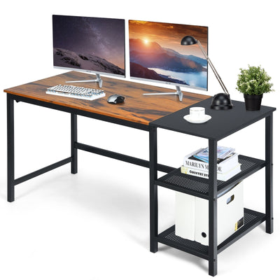 59 Inch Home Office Computer Desk with Removable Storage Shelves-Rustic Brown - Relaxacare