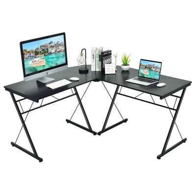 59 Inch L-Shaped Corner Desk Computer Table for Home Office Study Workstation-Black - Relaxacare