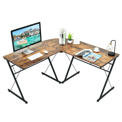 59 Inch L-Shaped Corner Desk Computer Table for Home Office Study Workstation-Brown - Relaxacare