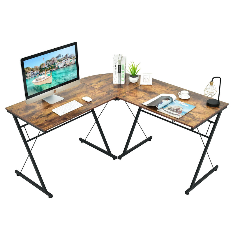 59 Inch L-Shaped Corner Desk Computer Table for Home Office Study Workstation-Brown - Relaxacare
