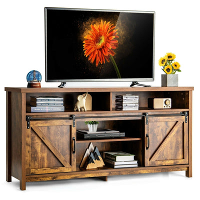 59 Inch TV Stand with Sliding Double Barn Door for TVs up to 65 Inch-Coffee - Relaxacare