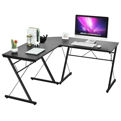 59 Inches L-Shaped Corner Desk Computer Table for Home Office Study Workstation-Black - Relaxacare