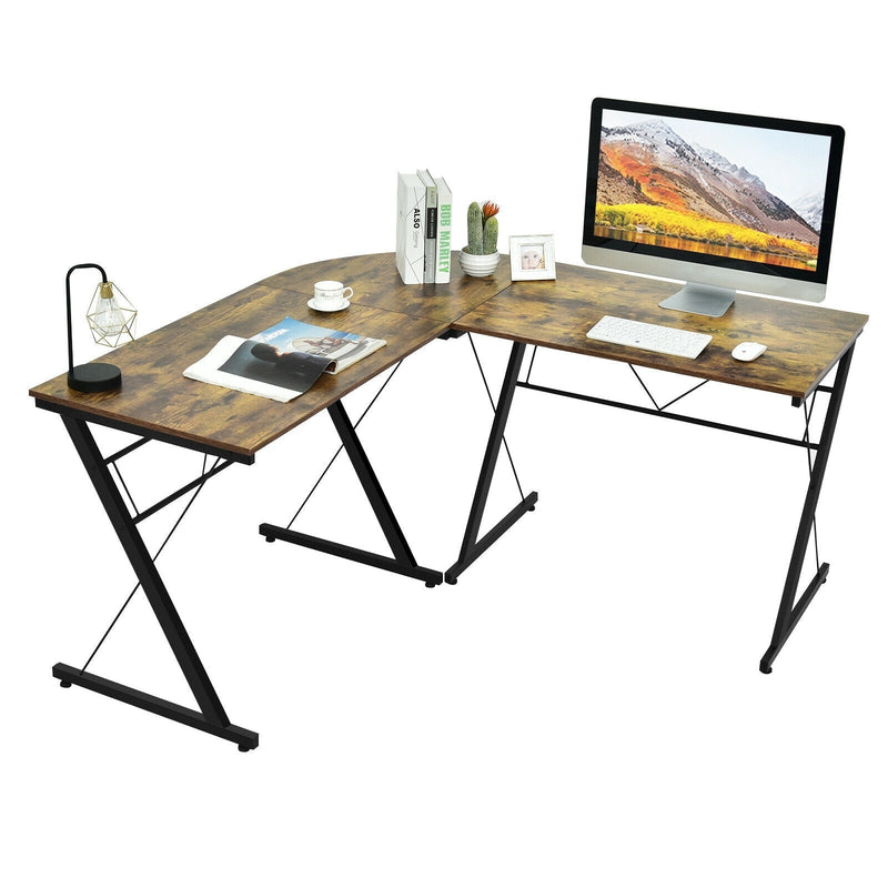 59 Inches L-Shaped Corner Desk Computer Table for Home Office Study Workstation-Brown - Relaxacare