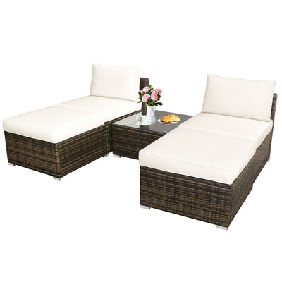 5Pcs Patio Rattan Wicker Furniture Set Armless Sofa Ottoman Cushioned-White - Relaxacare