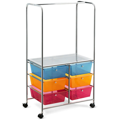 6 Drawer Rolling Storage Cart with Hanging Bar -Multicolor - Relaxacare