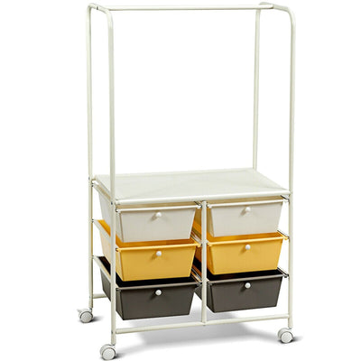 6 Drawer Rolling Storage Cart with Hanging Bar -Yellow - Relaxacare
