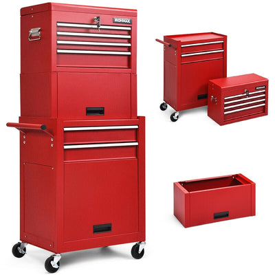 6-Drawer Tool Chest with Heightening Cabinet-Red - Relaxacare
