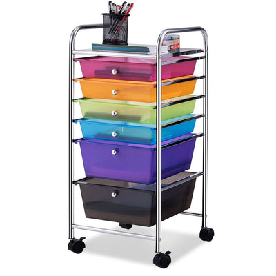 6 Drawers Rolling Storage Cart Organizer-Transparent Multicolor - Relaxacare