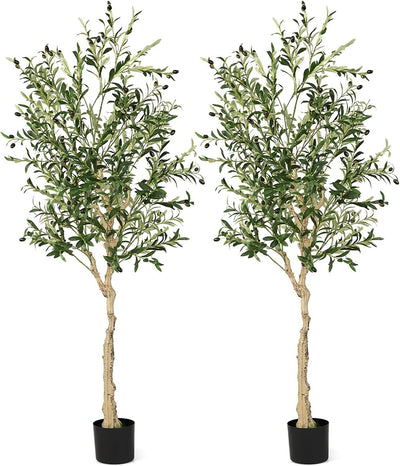 6 Feet 2-Pack Artificial Olive Tree in Cement Pot - Relaxacare