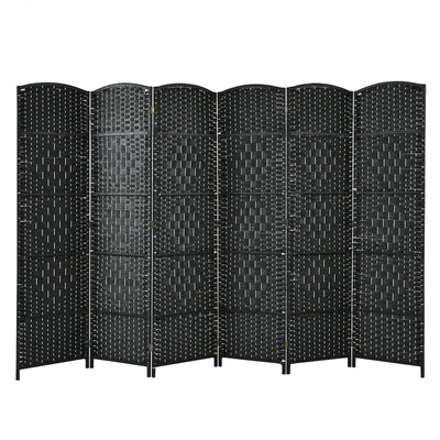 6 feet 6-Panel Weave Folding Fiber Room Divider Screen-Black - Relaxacare